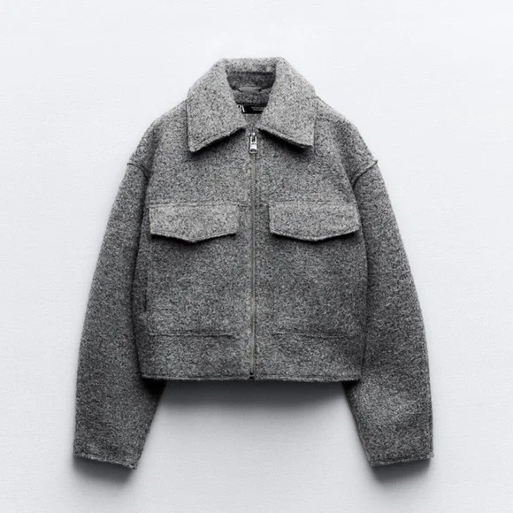 Zara | Jackets & Coats | Zara Grey Boucle Cropped Jacket